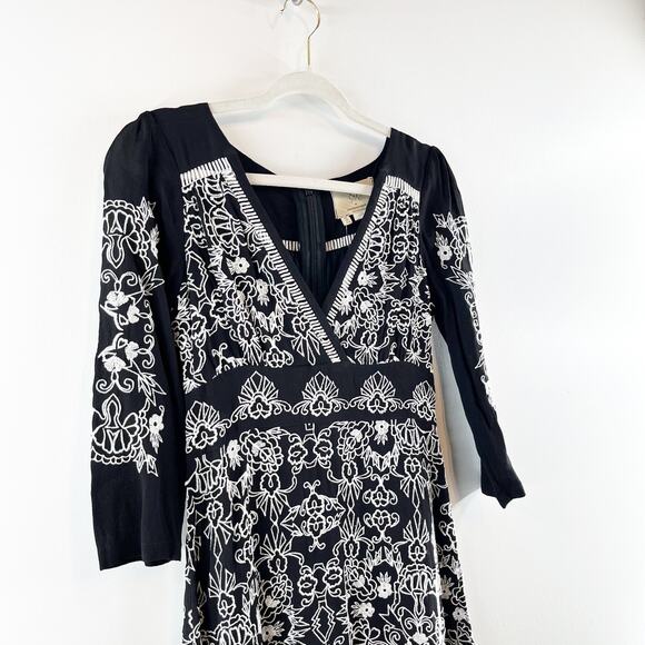 Vanessa Virginia by Anthropologie V Neck Embroidered Coquette Dress Black 2 NWT - Picture 6 of 14